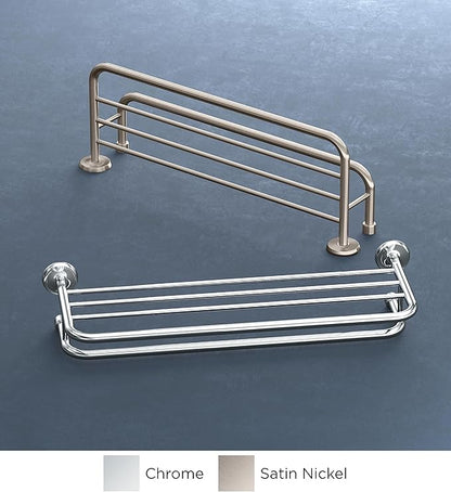 Gatco 5376 Designer II Bathroom Spa Towel Rack, 24", Chrome | Wall Mounted Stainless Steel 26.50" W X 5.68" H X 10" D Towel Holder Rack with Towel Bar for Bathroom