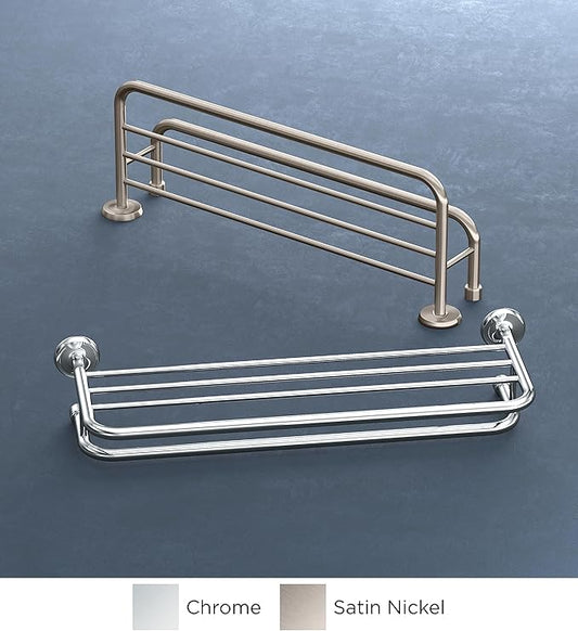 Gatco 5376 Designer II Bathroom Spa Towel Rack, 24", Chrome | Wall Mounted Stainless Steel 26.50" W X 5.68" H X 10" D Towel Holder Rack with Towel Bar for Bathroom