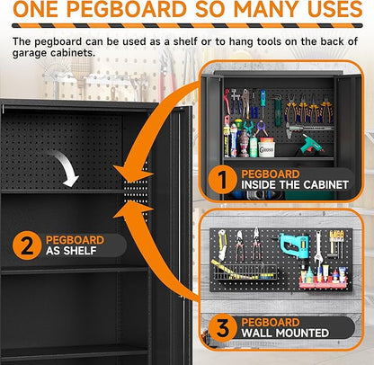 Garage Storage Cabinet with Wheels, Metal Storage Cabinet with 2 Doors and Adjustable 4 Shelves for Garage, Basement, Warehouse, Office, Black, Assembly Required