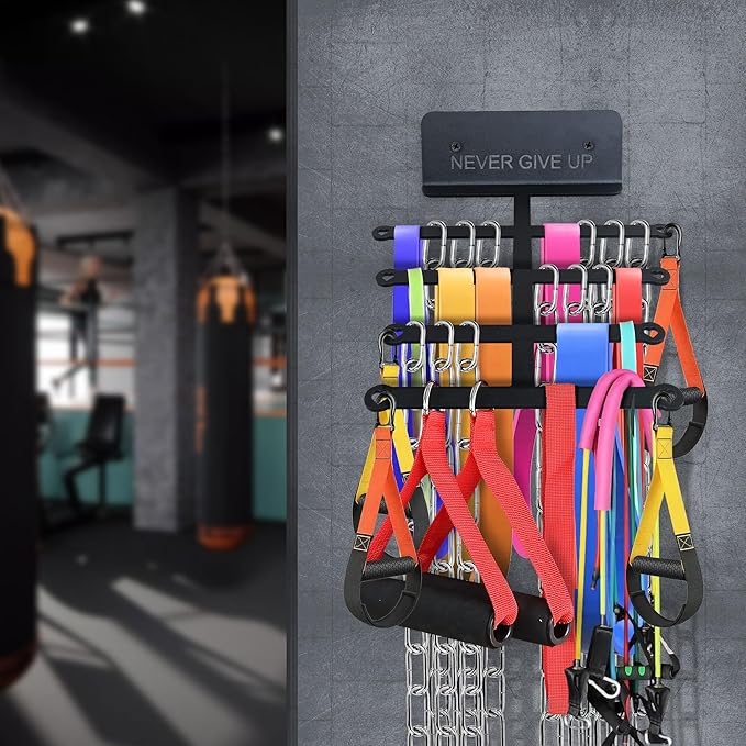 Resistance Rack Band Storage Hanger Gym Equipment Organizer Pull Up Bands Jump Ropes, Never Give Up Gym Décor Storage Rack for Home Gym