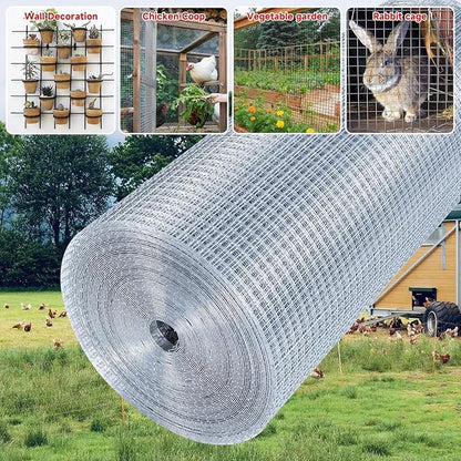 Hardware Cloth,1/4inch 24inx50ft 23 Gauge,Double-Layer Hot-Dip Galvanizing After Welding,Chicken Wire Fence Wire Mesh Fence Poultry Netting Garden Fence Tree Guard Rolls