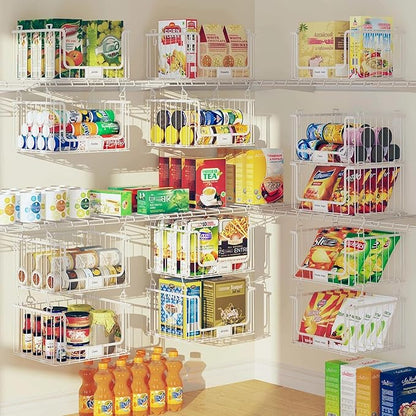 5-Tier Hanging Laundry Room Organizer with Label Cards,Foldable Wire Shelf Basket with 4 Rotating Hooks,Stacked Laundry Basket Organizer,Storage Rack for Laundry Rooms,Closet and Pantry-White