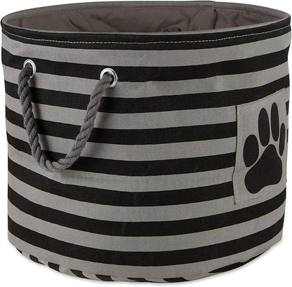 Bone Dry 5743 Pet Storage Collection Striped Paw Patch Bin, Medium Round, Black