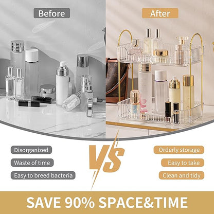 2 Tier Bathroom Organizer Countertop Makeup Perfume Tray Skincare Organizer for Bathroom Dresser Vanity (White)