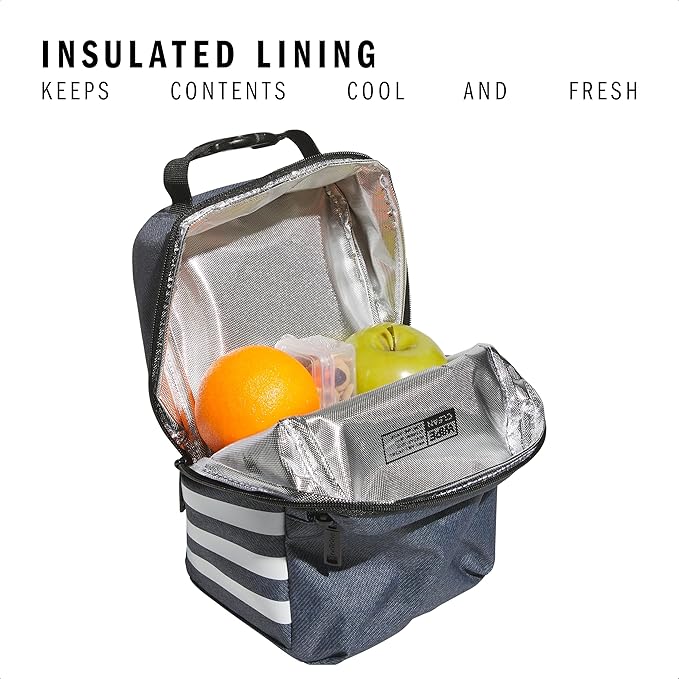 adidas Santiago Lunch Bag Cooler for Women and Men, Insulated Food Container Box with Mesh Pocket, Twill Onix Grey/Black/3.0, One Size