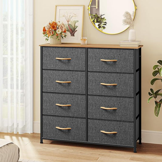 YITAHOME Dresser with 8 Drawers - Fabric Storage Tower, Organizer Unit for Bedroom, Living Room, Hallway, Closets - Sturdy Steel Frame, Wooden Top & Easy Pull Fabric Bins