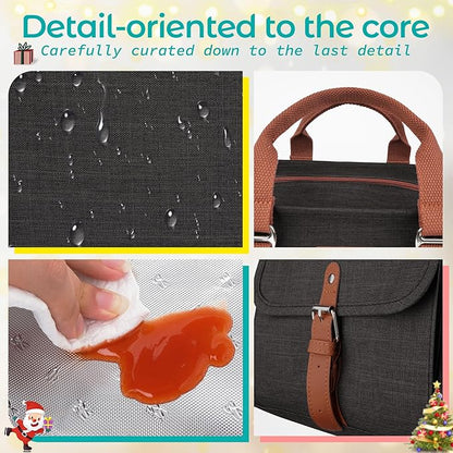 KIPBELIF Cute&Classy Roomy Insulated Lunch Bags for Women - Stylish & Functional Large Tote Adult Lunch Box for Working & Picnic(Extra Large,Classic Black)