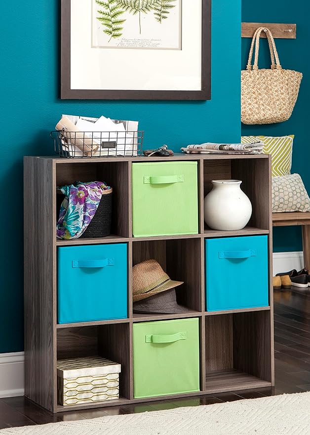 ClosetMaid Cubeicals 9 Cube Storage Shelf Organizer Bookshelf, Stackable, Square Shape, Easy Assembly, Wood, Natural Gray Finish