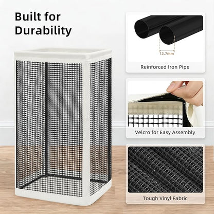 STORAGE MANIAC Mesh Laundry Hamper, 23.7 Gal. Tall Laundry Basket for Airflow, Strong Metal Dirty Clothes Hamper for College Dorm, Bedroom, Bathroom, Clothes Bin, White & Black
