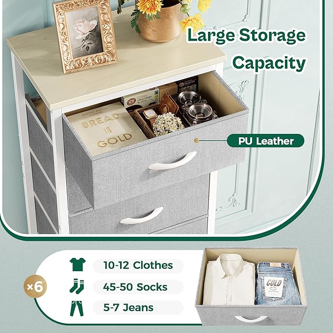 Huuger Tall Dresser for Bedroom, 7 Drawer Dresser & Chests of Drawers, Fabric Drawer for Closet, Bedroom, Night Stand, Metal Frame, Storage Tower with Fabric Bins, Grey