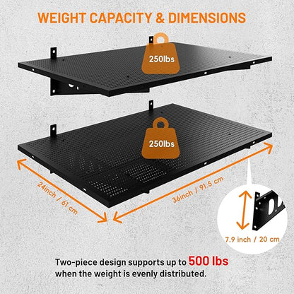4-Pack 2x3ft Wall Storage Shelves, 1000 Lbs Garage Wall Shelf, Heavy Duty Floating Tool Rack With Complete Install Kit, Black