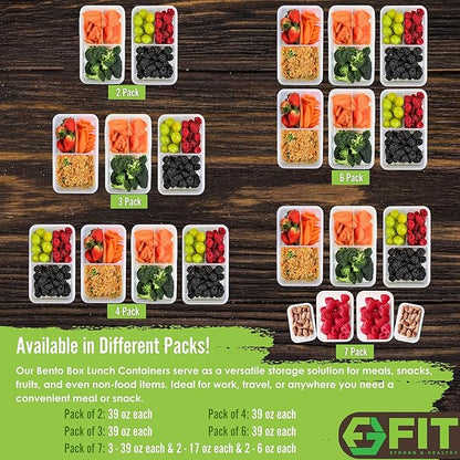Bento Box for Kids and Adults - Reusable Lunch Box Meal Prep Containers - 3 Compartment Snack Box Container with Airtight Lid - Dishwasher, Freezer, Microwave Safe Food Snack Storage (39 oz, 2 Pack)