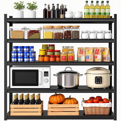 Kitchen Storage Shelves, 72''H*35''W Microwave Stand, Adjustable Metal Shelving, 2000LBS Bakers Rack, Black Kitchen Shelf, 5-Tier Shelving Unit for Bathroom, Pantry, Laundry, Closet, Garage