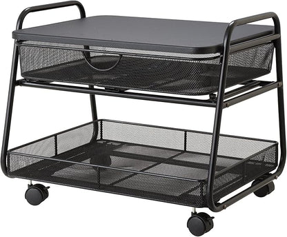 Safco 5208BL Onyx Under-Desk Rolling Machine Stand, Black, 21"W x 16"D x 17.5"H for Printer and Fax Machines With Basket and Drawer Storage. Perfect for Home, Office and Classrooms