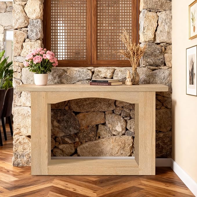 51 Inch Entryway Table U-Shaped Extension, 1.6 Inch Thick Desktop Wooden Console Table with Socket Farmhouse Sofa Table for Entrance, Hallway, Living Room,Behind Couch((Oak Brown)