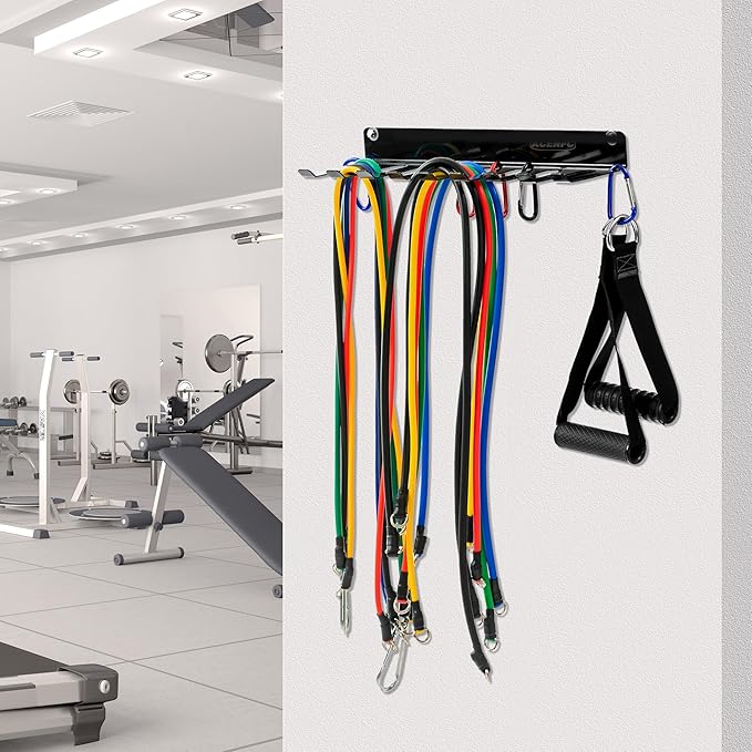 Wall-Mounted Gym Organizer, Barbell Holder Wall Mount, Resistance Band Storage Rack, Home Gym Accessories Holder