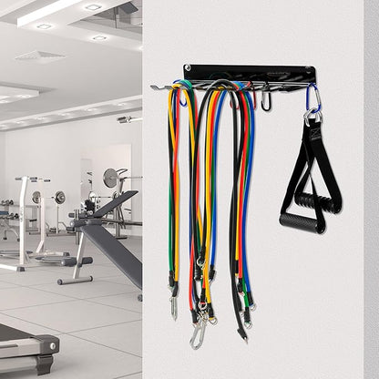 Wall-Mounted Gym Organizer, Barbell Holder Wall Mount, Resistance Band Storage Rack, Home Gym Accessories Holder