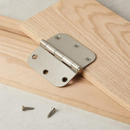 Amazon Basics Rounded Interior Door Hinges with Screws, 3.5" x 3.5", Satin Nickel, Curved Corners, 18-Pack