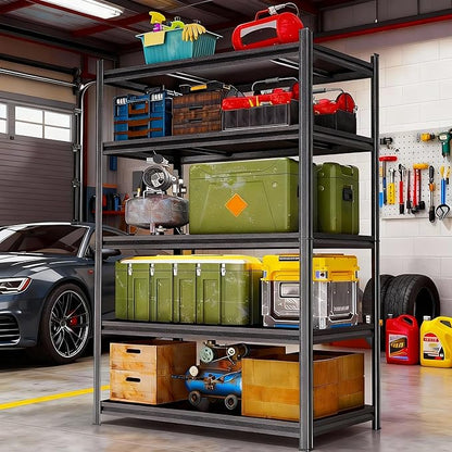 Garage Shelving Unit, Heavy Duty Metal Adjustable Storage, Steel Shelves, Industrial Shelves for Heavy Tools and Equipment, Ideal for Garage, Basement, Black (5-Tier, 72" H x 47.2" W x 23.6" D)