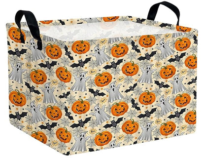 Large Halloween Themed Candy Gift Boo Basket for Kids Baby Personalized Adults Storage Bin Fall Decor(Boo Bat Pumpkin Spooky)