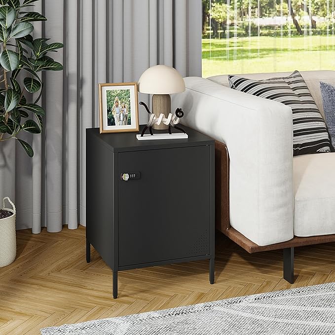 Metal Lokcer Cabinet (Black, 15.75" D x 15.75" W x 21.26" H)
