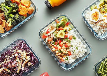 [10-Pack]Glass Meal Prep Containers with Lids, MCIRCO Glass Food Storage Containers with Snap Locking Lids, Airtight Lunch Containers, Microwave, Oven, Freezer and Dishwasher, White