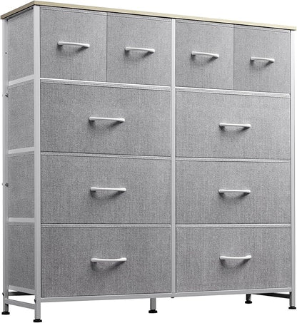 WLIVE Fabric Dresser for Bedroom, Dresser Organizer with 10 Drawers, Storage Tower with Fabric Bins, Double Dressers, Chest of Drawers for Closet, Living Room, Hallway, Light Grey