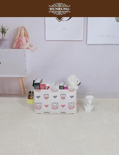 HUNRUNG Rectangle Storage Basket Cute Canvas Organizer Bin for Pet/Children Toys, Books, Clothes Perfect for Rooms/Playroom(Rec-Love Owl)