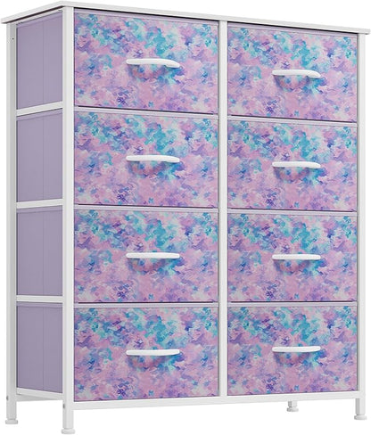 YITAHOME Fabric Dresser Drawer, Tall Storage Dresser with 8 Drawers, Chest of Drawers, Storage Drawer Organizer for Closet, Living Room, Closets (Tie-dye Purple)