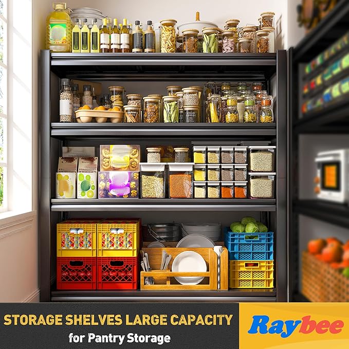 Raybee 40" W Garage Shelving, Storage Shelves 56.9" H, Metal Shelving Heavy Duty Load 1600LBS, Adjustable Metal Shelves for Storage Pantry Kitchen 40" W x 19.1" D x 56.9" H