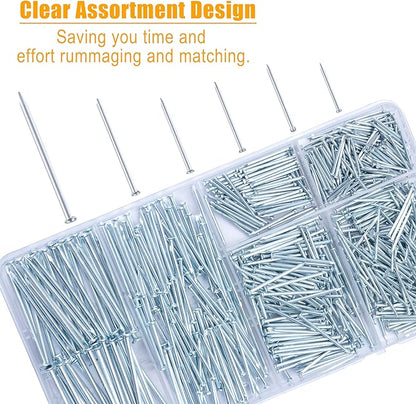 KURUI 700pcs Hardware Nails for Hanging Pictures, Up to 2"-Long Finish Nails Assortment Kit for Wall Art Decor, 640 Frame Nails and 60 Small Finishing Nails for Drywall Wood - Silver Picture Hangers