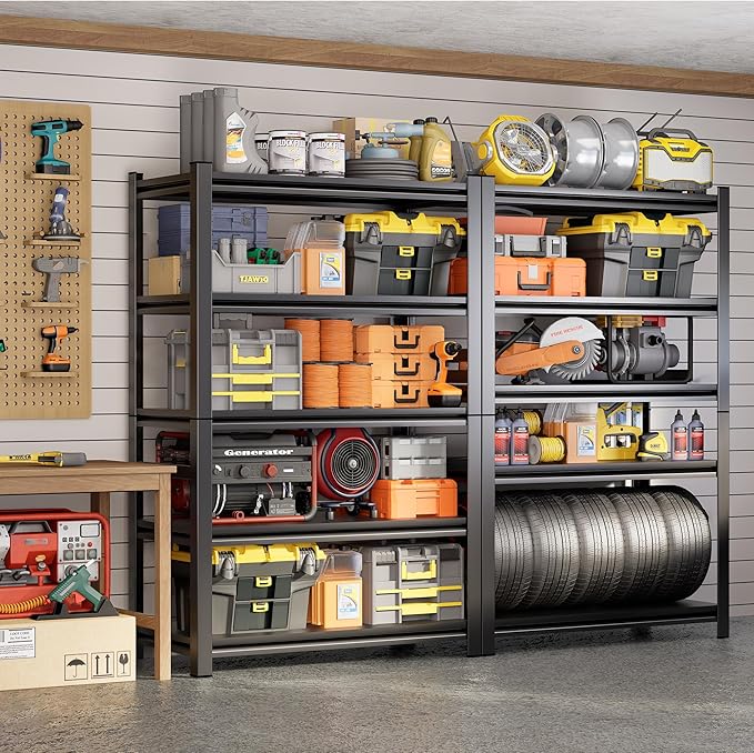Garage Shelving Unit RustproofHeavy Duty Storage Shelves Easy Assembly Adjustable Metal Steel Utility Shelf Rack Garage Storage Organize for Tools,Basement,Warehouse,63" Hx35.4 Wx13.8 D