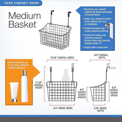 Spectrum Medium Cabinet Door Wire Basket Grid Over Cabinet Organizer Bronze, Hanging Over Cabinet Door Storage Organizer Basket for Kitchen and Bath Cleaning Supplies Washcloths Hand Towels