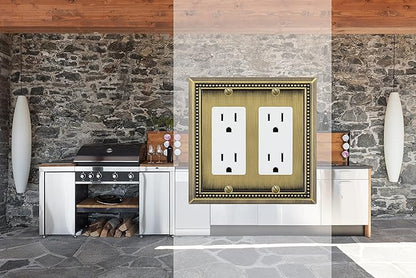 Henne Bery Sunken Pearls Heavy Duty Decorative Wall Plate Switch Plate Outlet Cover (Double Decorator, Antique Brass)