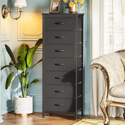 Huuger Tall Dresser for Bedroom, 7 Drawer Dresser & Chests of Drawers, Fabric Drawers for Closet, Bedroom, Night Stand, Metal Frame, Storage Tower with Fabric Bins, Black
