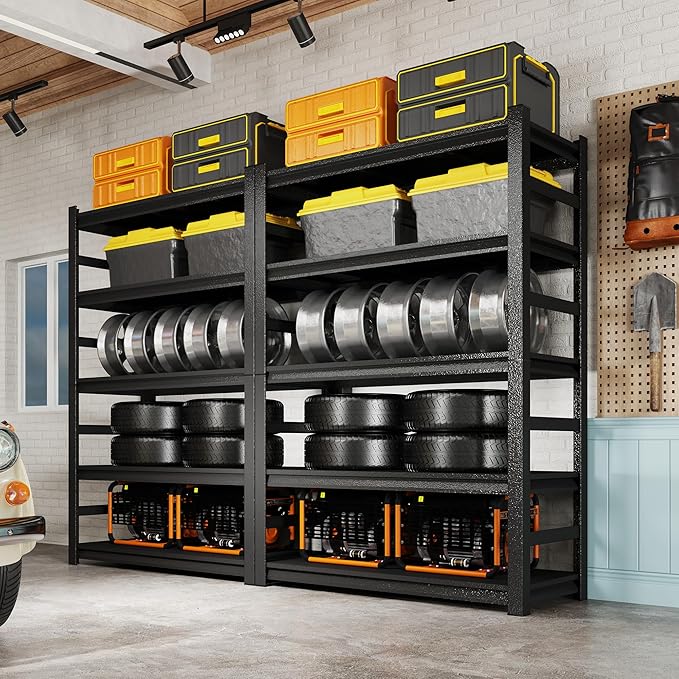71"H*16"D Garage Storage Shelves, Metal Garage Shelving Unit 5-Tier with Fences, 3000 lbs Capacity, Adjustable Heavy Duty Rack Organizer for Basement, Pantry, Warehouse, 35 inch Wide, Black