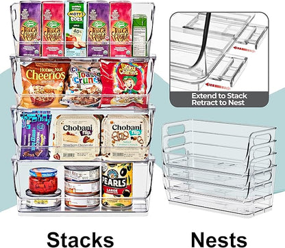 Sorbus Stackable Storage Bins Open Front, Clear Stackable Storage Bins, Pantry Bins for Storage and Organization, Acrylic Stackable Bins for Kitchen, Clear Pantry Organizer Bins (Small Wide 4 Pack)
