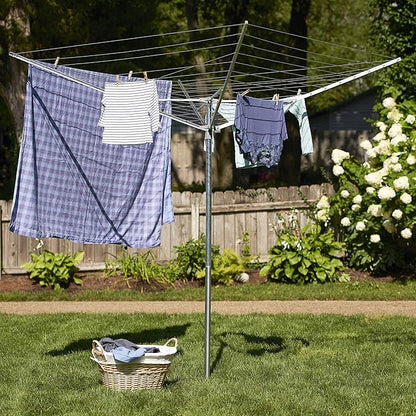 Household Essentials 17120-1 Rotary Outdoor Umbrella Drying Rack | Aluminum Arms and Steel Post | 12-Lines with 165 ft. Clothesline