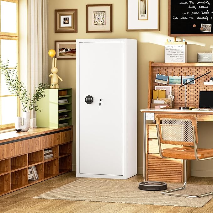 INTERGREAT Gun safes, White Rifle Safe,Gun Safes for Home Rifle and Pistols, Long Gun Safe for Rifle Shotgun for Home, Quick Access Rifle Safes,Adjustable Gun Racks, Easy Assemble(8-12 Guns)