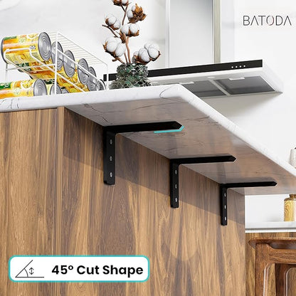 BATODA 12” Countertop Support Brackets for Granite (2 pcs) - Heavy Duty L Shelf Bracket - Wall Mounted Support for DIY Open Shelving – Blind Shelf Support - Shelving Mounting Hardware Included(Pack 2)