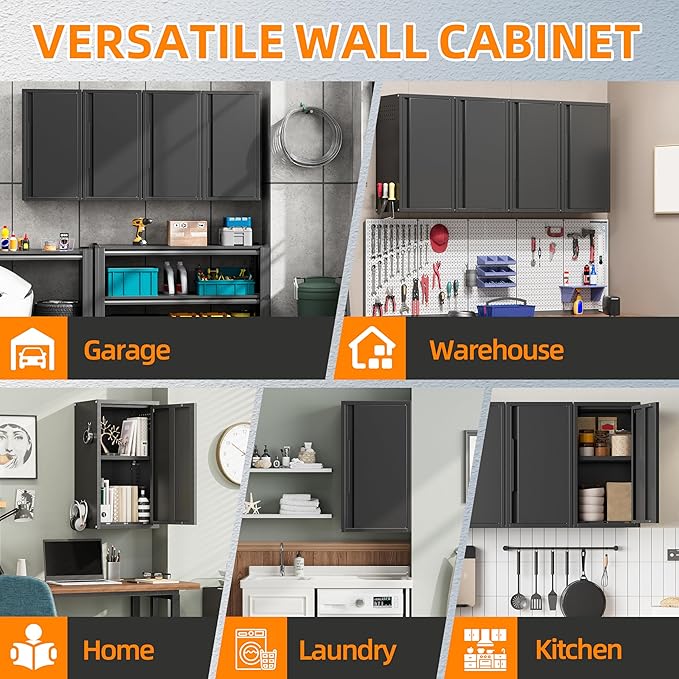Metal Garage Wall Cabinet with 1 Door, 13.78'' Wide Wall Mounted Tool Cabinets for Garage, Basement, Warehouse, Kitchen, Bathroom, Home Office, Black, Assembly Required