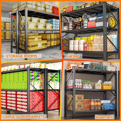 Heavy Duty Metal Garage Shelving Unit, 3-Tier Adjustable Storage Shelves, 3000LBS for Garage & Basement, Kitchen and Pantry Industrial Steel Rack, Ideal for Tool Organization & Storage, Black, 67"W