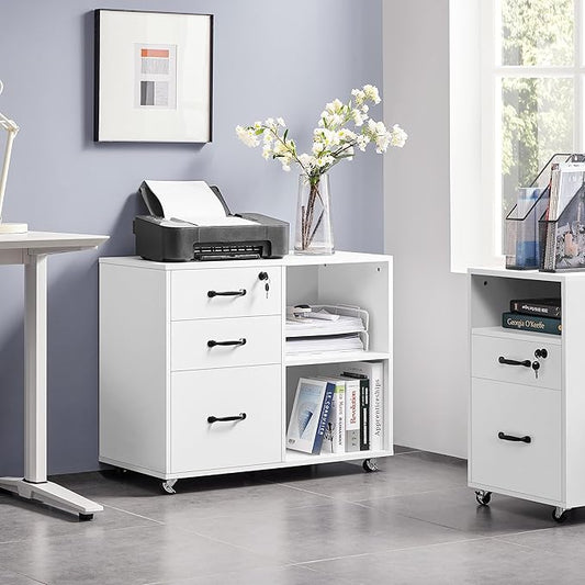 Yaheetech File Cabinet Mobile Letter Size File Organization Unit Mobile Lateral Filing Cabinet Printer Stand for Home and Office,White