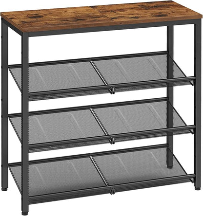 VASAGLE Shoe Rack for Entryway, 4-Tier Shoe Rack Organizer with Storage Shelves and Spacious Top, Freestanding, Adjustable, Industrial, Rustic Brown and Ink Black ULBS040B01