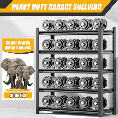 Heavy Duty Garage Shelving,72" Hx48 Wx24 D 5-Tier Storage Shelves,3000 lbs Capacity,Easy Assembly Adjustable Stainless Metal Shelf,Suitable for Garage Basement Office Farmhouse etc