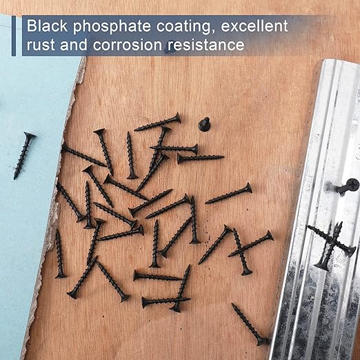 210pcs #6 × 1-1/4 inch High Hardness Drywall Screws, Black, Coarse Thread, Phillips Drive, Bugle Head, Black Wood Screws, Wood and More (1-1/4 in, 210)