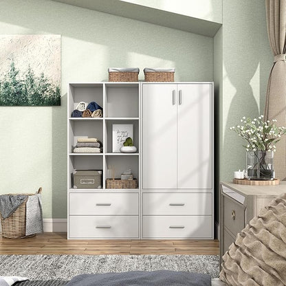 Homes: Inside + Out Apexa 6-Cube Storage Organizer Shelves, Stackable Wood Bookcase Fits Cubby Bins for Organization, Dorm Teen Room Decor & Home Office, White