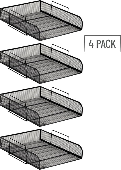 Mind Reader Stackable Paper Tray, Desktop Organizer, File Storage, Office, Metal Mesh, 10.5" L x 13.5" W x 11.25" H, 4 Pcs., Black