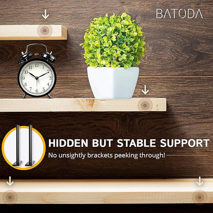 BATODA - 8" Floating Shelf Bracket Heavy Duty (6 pcs) –Solid Steel Blind Shelf Supports - Hidden Brackets for Floating Wood Shelves - Blind Shelf Support - Shelving Mounting Hardware Included (Pack 6)