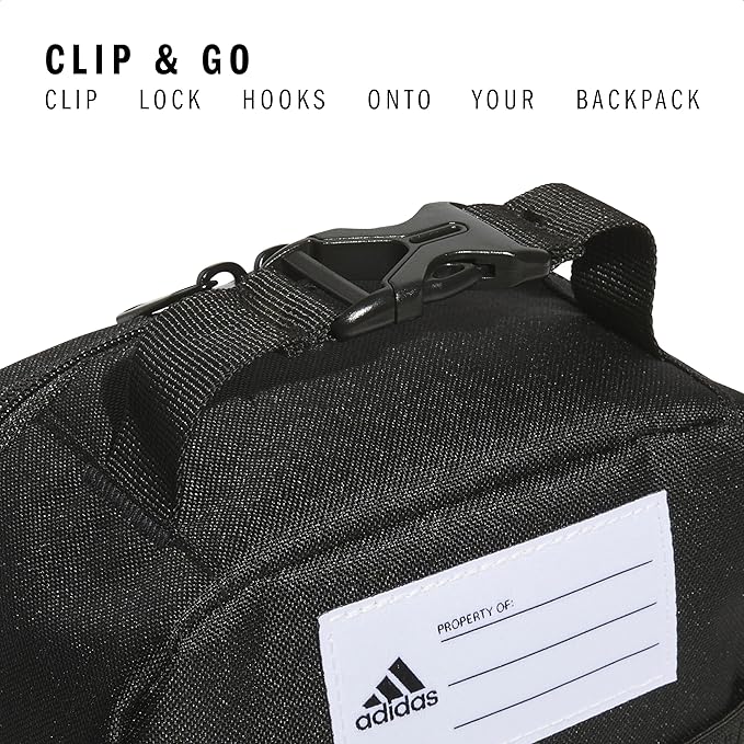 adidas Santiago Lunch Bag Cooler for Women and Men, Insulated Food Container Box with Mesh Pocket, Black/White, One Size